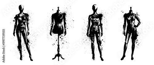 mannequin , Grunge brush distressed paint splatter vector set 