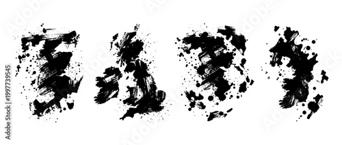 map , Grunge brush distressed paint splatter vector set 