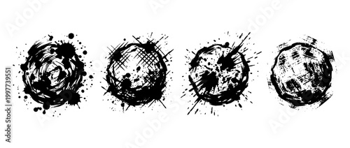 meatball , Grunge brush distressed paint splatter vector set 