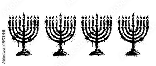 menorah , Grunge brush distressed paint splatter vector set 