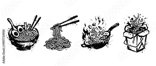 noodle , Grunge brush distressed paint splatter vector set 