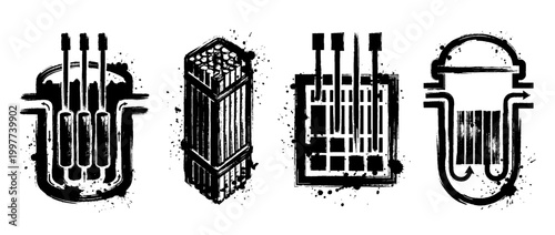 nuclear reactor core , Grunge brush distressed paint splatter vector set 
