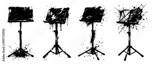 music stand , Grunge brush distressed paint splatter vector set 
