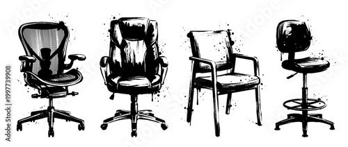 office chair , Grunge brush distressed paint splatter vector set 