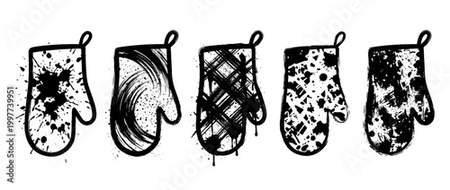 oven mitt , Grunge brush distressed paint splatter vector set 