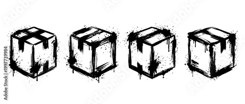 packing box , Grunge brush distressed paint splatter vector set 