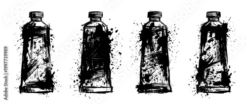 paint tube , Grunge brush distressed paint splatter vector set 