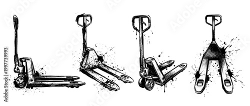 pallet jack , Grunge brush distressed paint splatter vector set 