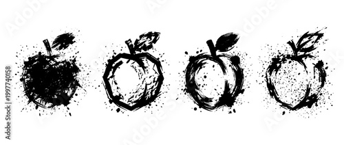 peach , Grunge brush distressed paint splatter vector set 