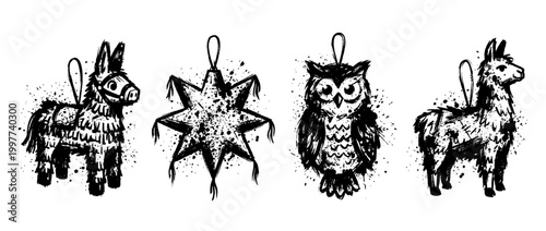 pinata , Grunge brush distressed paint splatter vector set 