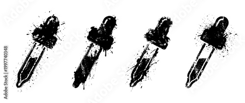 pipette , Grunge brush distressed paint splatter vector set 