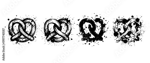 pretzel , Grunge brush distressed paint splatter vector set 