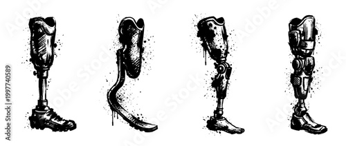 prosthetic leg , Grunge brush distressed paint splatter vector set 