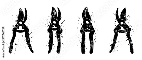 pruning shears , Grunge brush distressed paint splatter vector set 