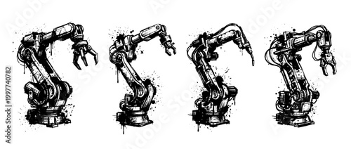 robotic arm , Grunge brush distressed paint splatter vector set 