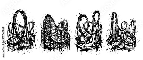 roller coaster , Grunge brush distressed paint splatter vector set 