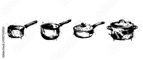 saucepan , Grunge brush distressed paint splatter vector set 