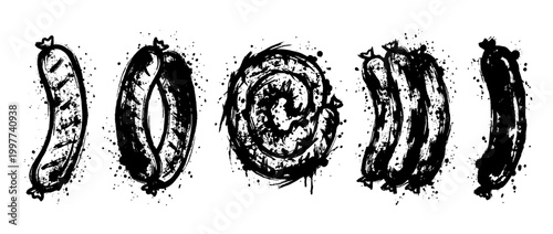 sausage , Grunge brush distressed paint splatter vector set 