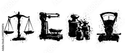 scale , Grunge brush distressed paint splatter vector set 