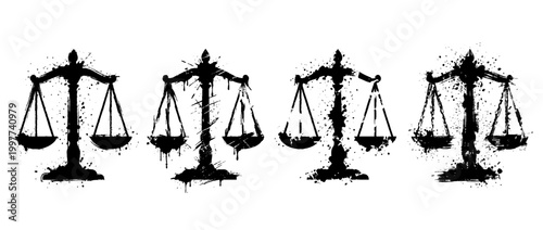 scales of justice , Grunge brush distressed paint splatter vector set 