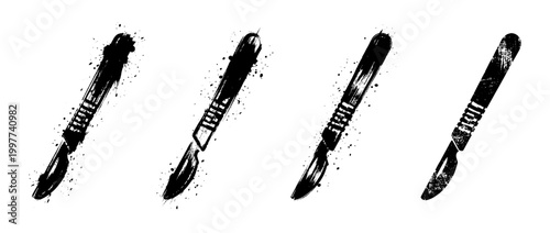 scalpel , Grunge brush distressed paint splatter vector set 