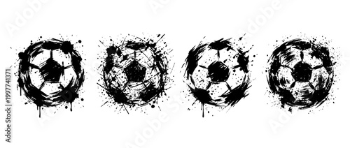 soccer ball , Grunge brush distressed paint splatter vector set 