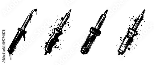 soldering iron , Grunge brush distressed paint splatter vector set 