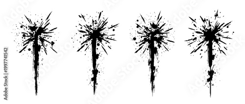 sparkler , Grunge brush distressed paint splatter vector set 