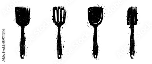 spatula , Grunge brush distressed paint splatter vector set 