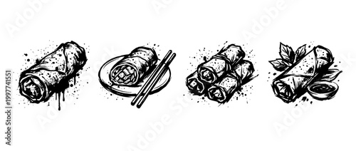 spring roll , Grunge brush distressed paint splatter vector set 