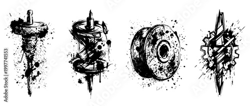 spindle , Grunge brush distressed paint splatter vector set 