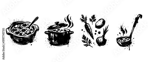 stew , Grunge brush distressed paint splatter vector set 