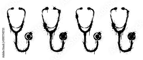 stethoscope , Grunge brush distressed paint splatter vector set 