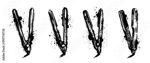 straightener , Grunge brush distressed paint splatter vector set 