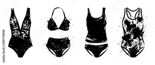 swimsuit , Grunge brush distressed paint splatter vector set 