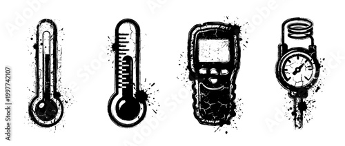 thermometer , Grunge brush distressed paint splatter vector set 