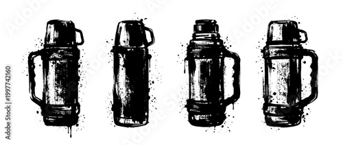 thermos , Grunge brush distressed paint splatter vector set 