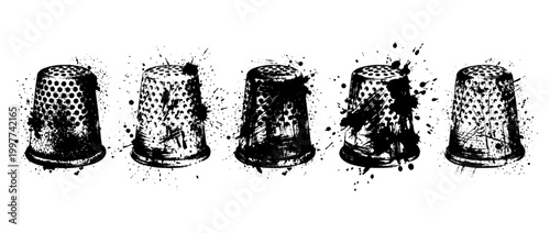 thimble , Grunge brush distressed paint splatter vector set 