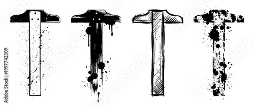 tsquare , Grunge brush distressed paint splatter vector set 