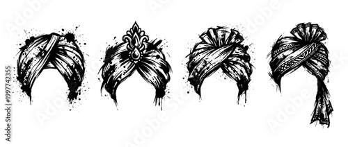 turban , Grunge brush distressed paint splatter vector set 