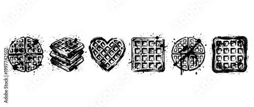 waffle , Grunge brush distressed paint splatter vector set 