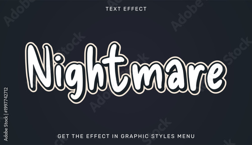 scary nightmare horror text effect vector illustration on dark background.
Striking vector text effect with a spooky, horror-themed design on a dark backdrop. Ideal for Halloween promotions, horror fi