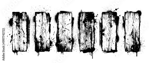wood plank , Grunge brush distressed paint splatter vector set 