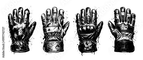 work gloves , Grunge brush distressed paint splatter vector set 