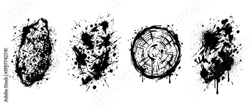 yam , Grunge brush distressed paint splatter vector set 