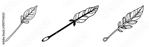 Hairpin set with black line art on white background featuring ornate, gold leaf design, jewelry, accessory, fashion with elegance and intricacy