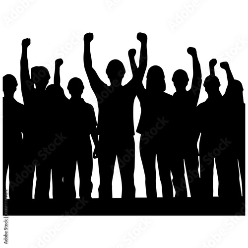 Diverse Group Silhouetted Raising Fists in Solidarity and Protest