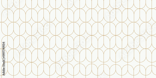 Art deco seamless pattern with striped line and oval shape, vector illustration.