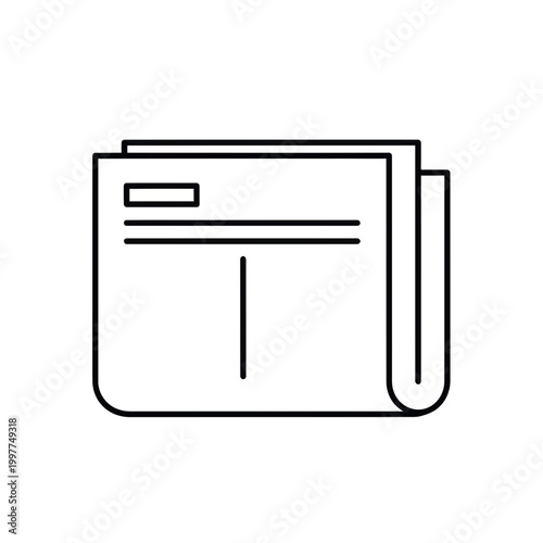 Newspaper icon, folded paper with headlines, black outline on white background, vector illustration
