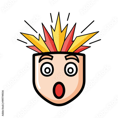 Surprised Face Icon with Exploding Ideas and Shocked Expression